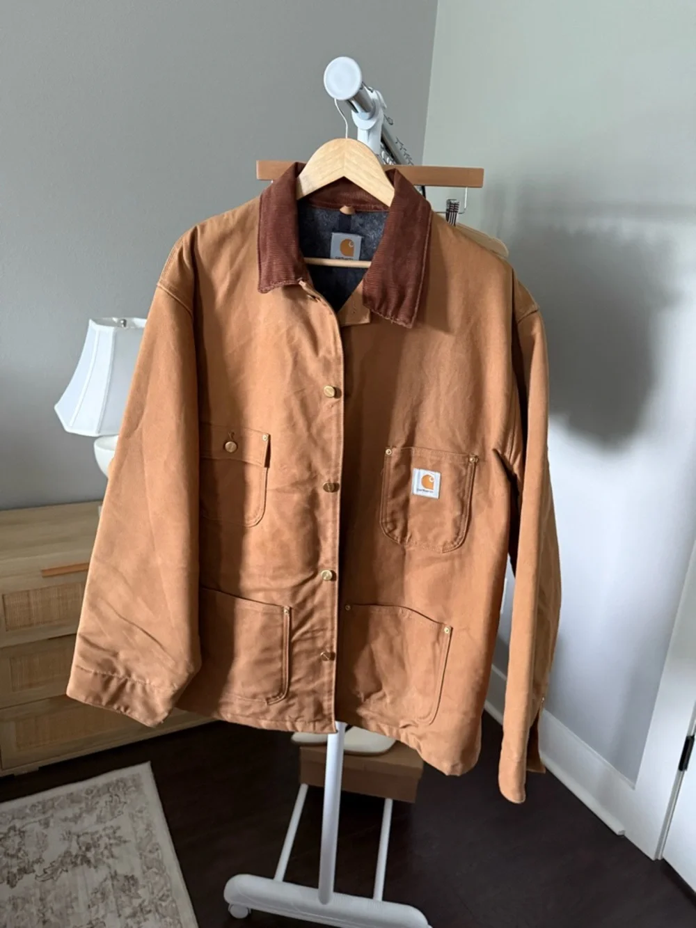 Vintage Carhartt Brown Barn Coat with Dark Brown Corduroy Collar‎ Size 3/4XL
